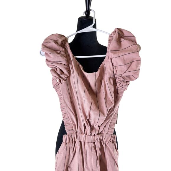 Rosevelvet Mauve Pinstripe Jumpsuit w/ Puff Shoulders – NWT – Large - Picture 1 of 5